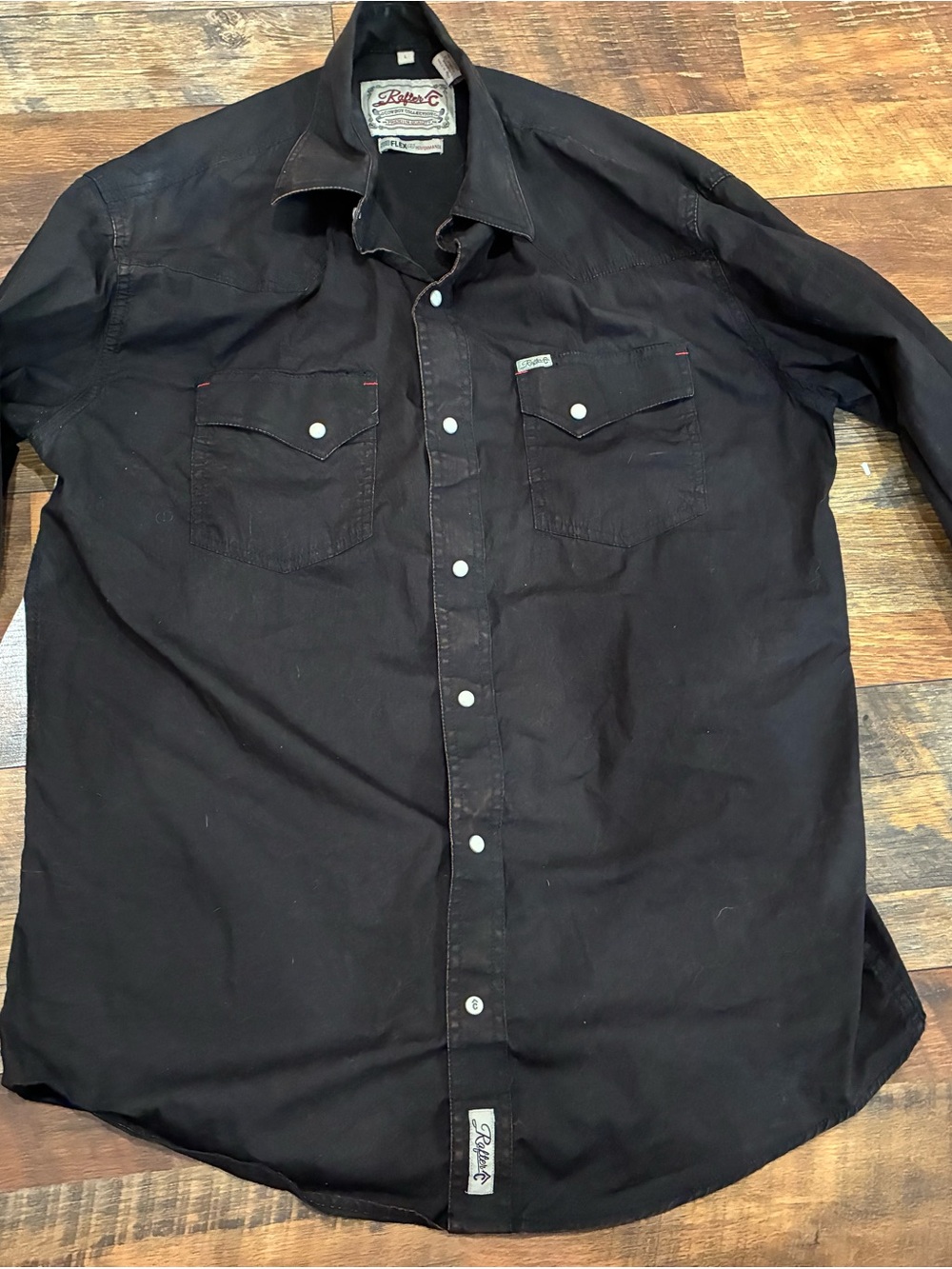 Rafter C Pro Flex 45 Men’s Pearl Snap Shirt Size Large Cowboy Black W/ Red Tint